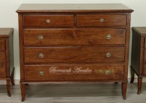 Reproduction of an antique chest of drawers handmade in planed and antiqued solid walnut wood